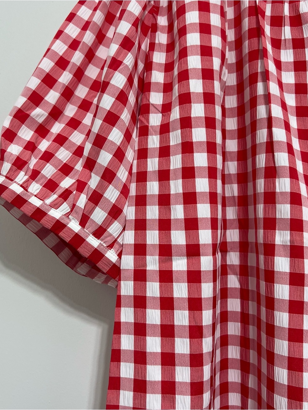 Rose & Olive Red White Check Print Puff Sleeves Romantic Blouse Plus Size - Picture 4 of 8
